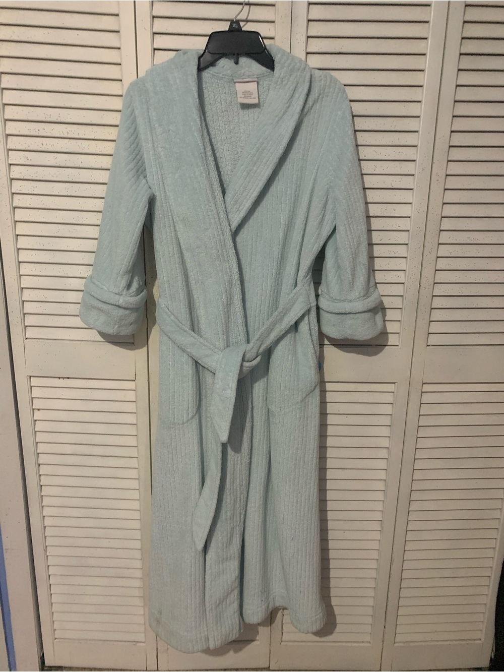 Soft Surroundings Light Blue Ribbed Plush Bathrobe PXS